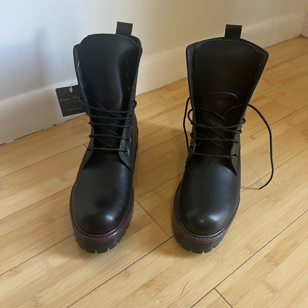 NWT Enzo Tesoti Black Leather Combat Boots Women’s Boots Sz 41/ US 10